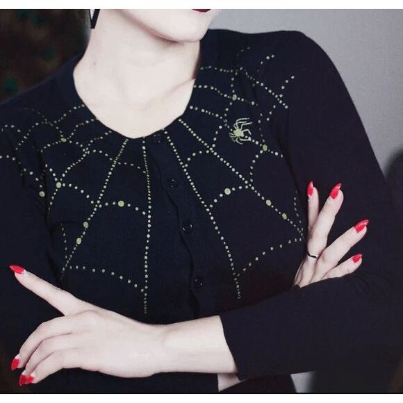 Mischief Made Women's Spiderweb Cardigan Black Gold size XL - Picture 1 of 8